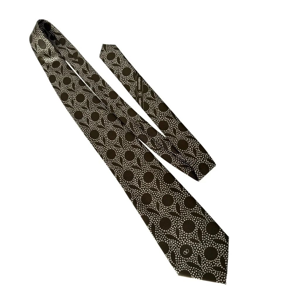 Valentino Cravatte Mens Silk‎ Tie Olive Green White Geometric Dot Logo Italy